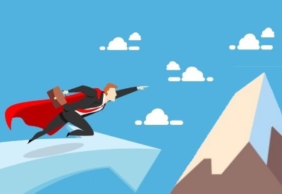 Superbusinessman flying on the success arrow. business concept illustration